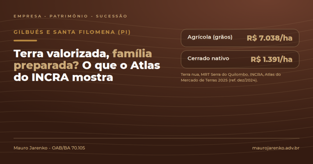 O Atlas do Mercado de Terras 2025, do INCRA, mostra a valorização no sul do Piauí. Veja o que observar em documentos, divisas, contratos e sucessão.